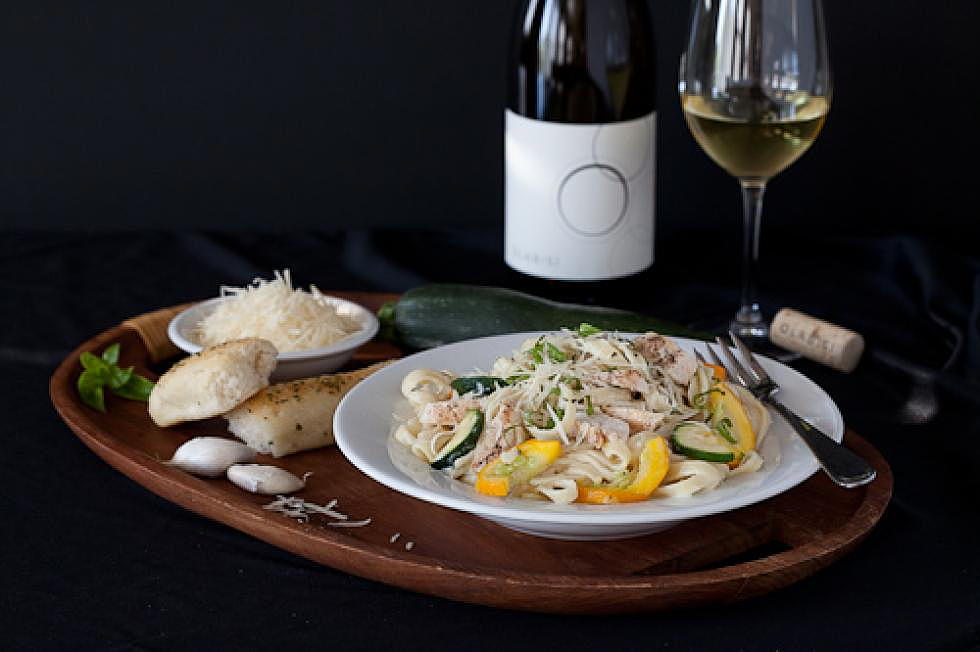 Fettucine Alfredo with white wine.