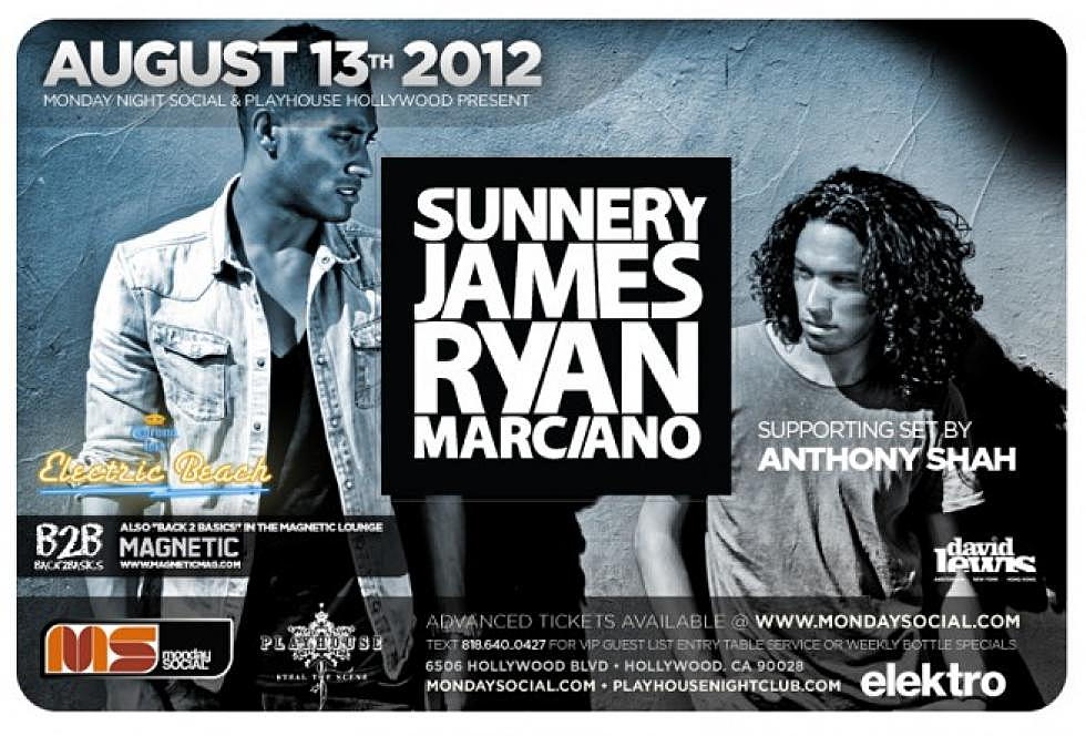 Sunnery James &#038; Ryan Marciano @ Electric Beach x Playhouse Nightclub August 13th + Contest to win tons of Prizes