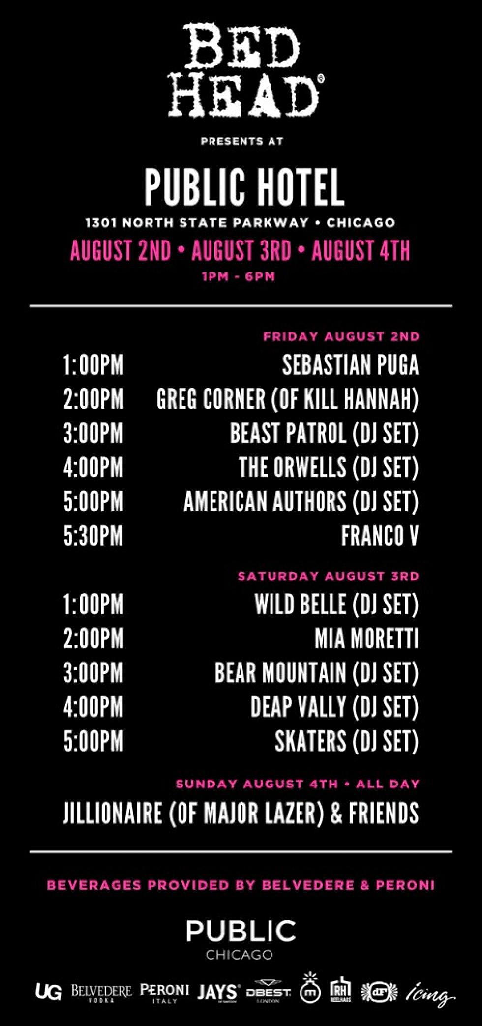 Bed Head Hotel Chicago with Jillionaire, Wild Belle, and more 8/2-8/4