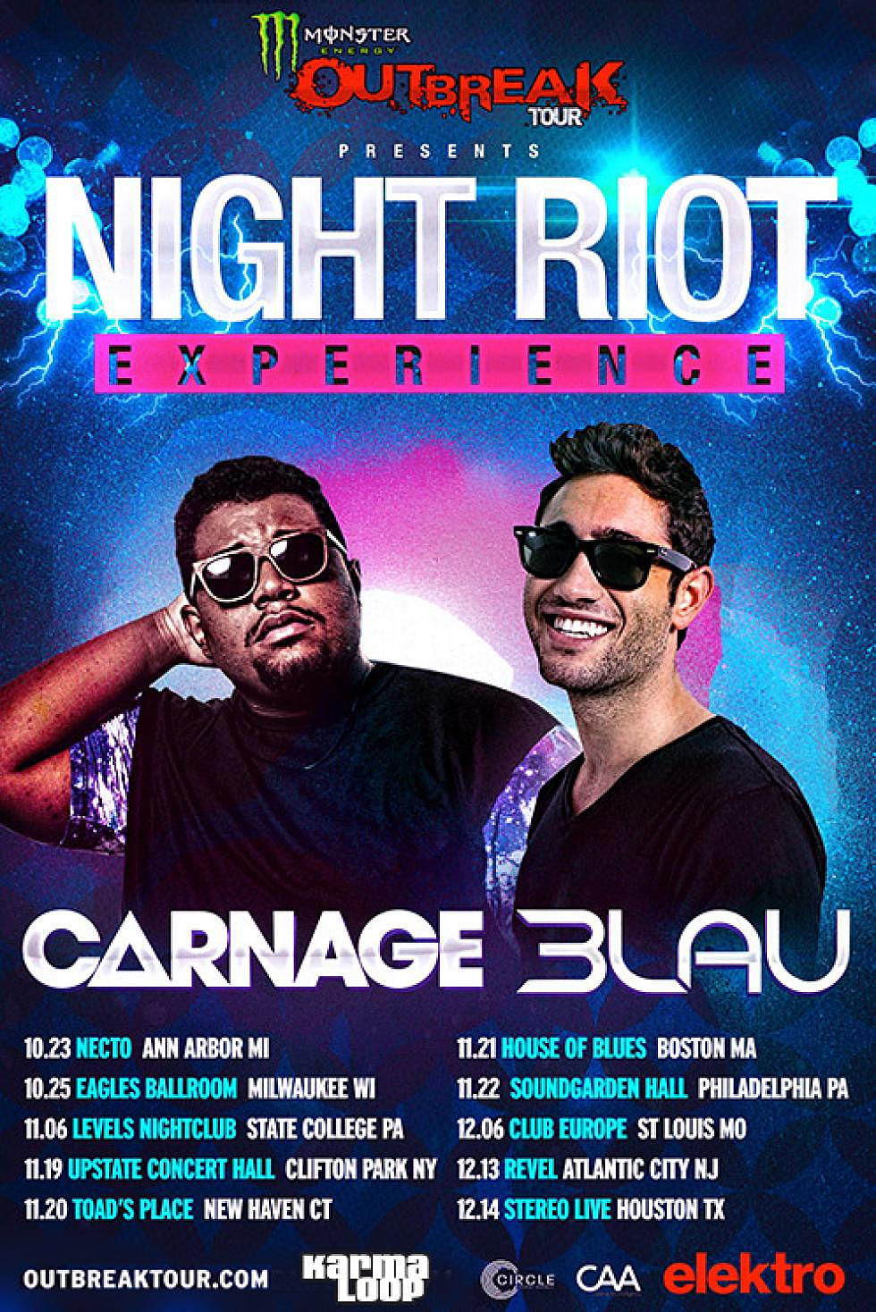 Monster Energy Outbreak Tour presents: &#8216;Night Riot Experience&#8217; with Carnage &#038; 3LAU + Win a VIP add-on!